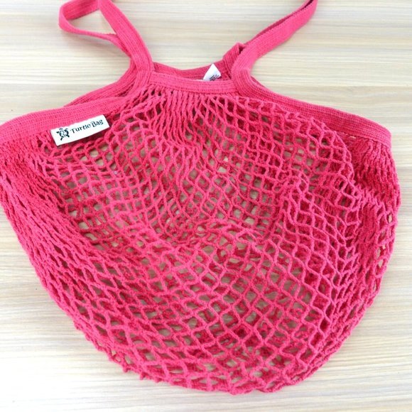 TURTLE‎ BAG Women Shoulder Fishnet Tote Organic Cotton Mesh Pink String Shopper - Picture 4 of 13